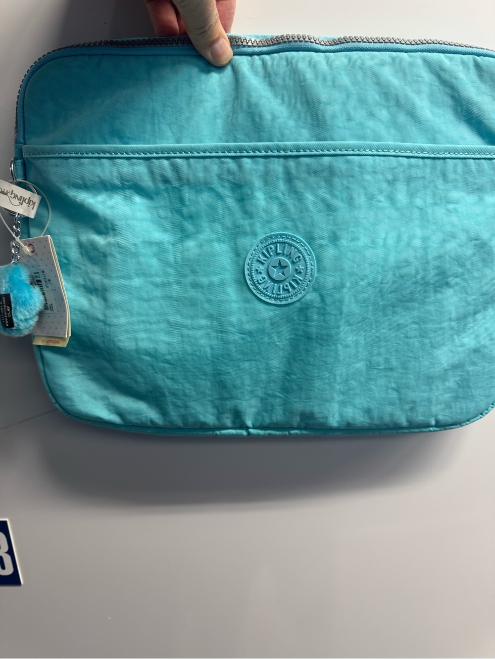 New with Tag!! Kipling Aqua Laptop Sleeve with Pom Keychain